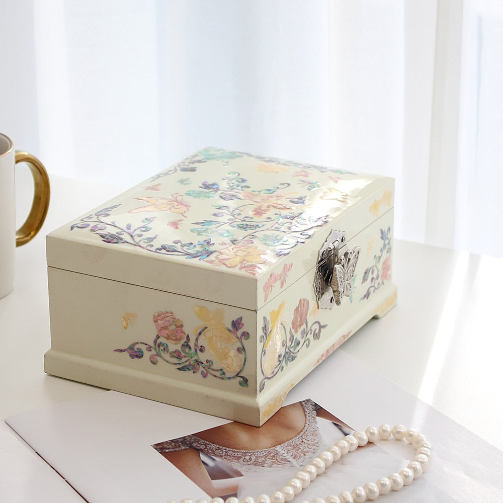 Najeonchilgi Butterfly Arabesque Color Mother of Pearl Jewelry Box, 18 cm