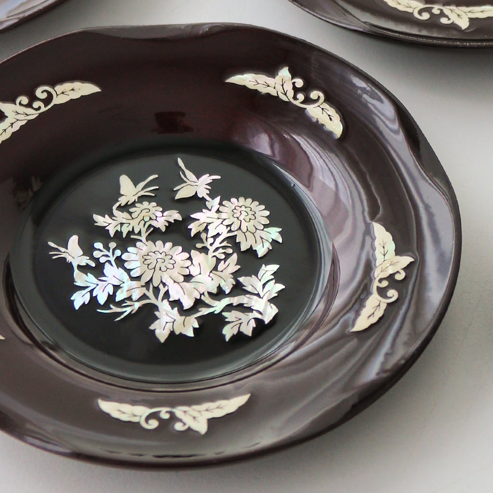 6-Piece Set: Najeonchilgi Arabesque Four Gentlemen Tea Coaster Set (Chrysanthemum) Mother of Pearl Coaster Traditional Coaster (Master Artisan Lee Won-geun)