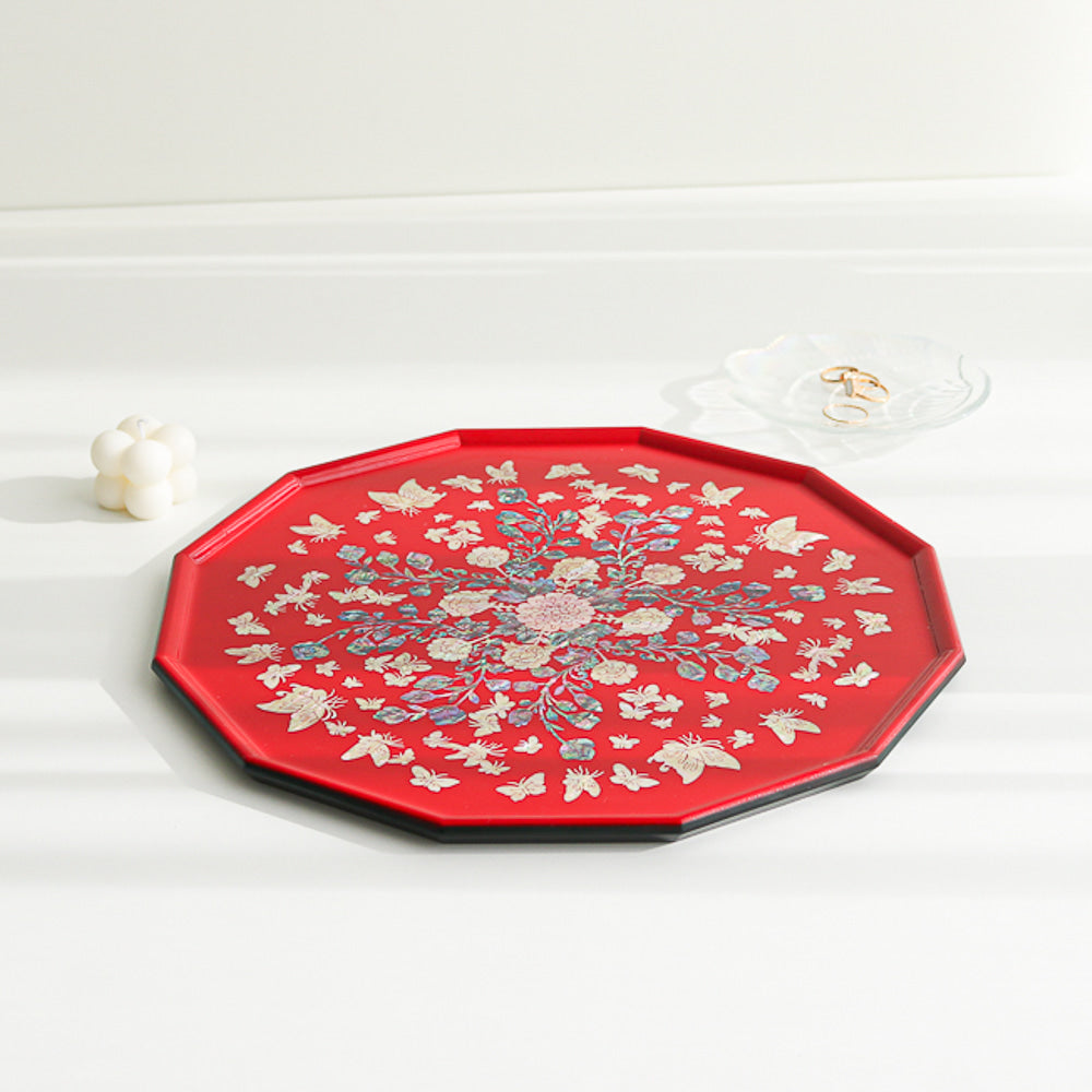 Najeonchilgi Vivid Peony Butterfly 12 Mother of Pearl Tray