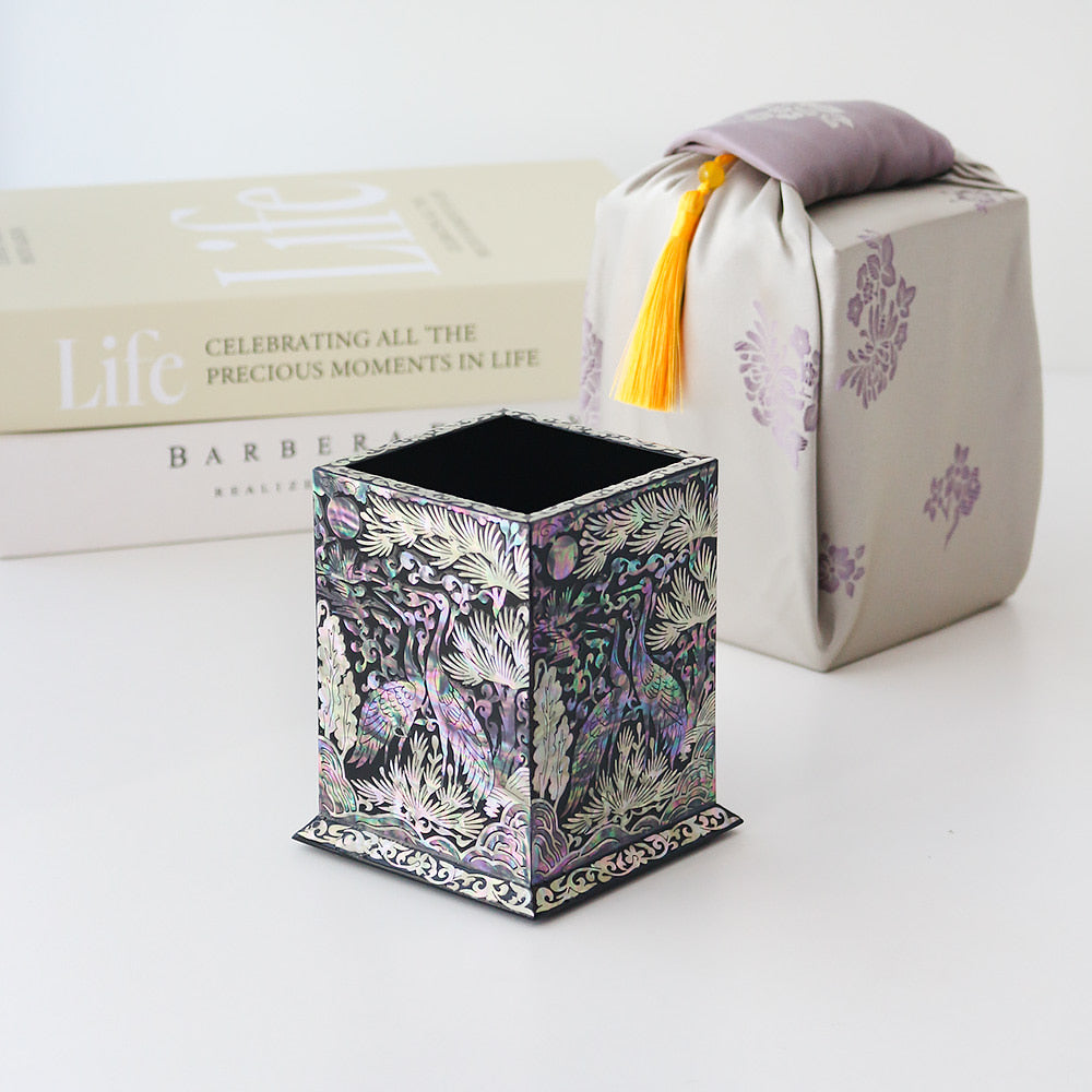 Najeonchilgi Pine & Crane Moon Mother of Pearl Pencil Holder & Pen Holder