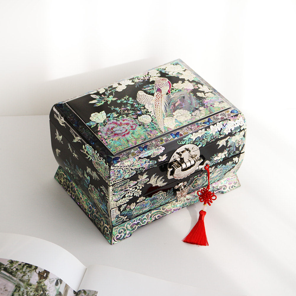 Premium Najeonchilgi Golden Pheasant Drawer Mother of Pearl Jewelry Box Yedan Wedding Gift Box, 21 cm