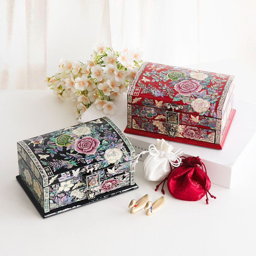 Masterpiece Najeonchilgi Rose 1-Tier Drawer Mother of Pearl Jewelry Box, 15 cm (Master Artisan Kim Young-man)