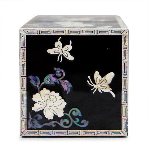 Peony NaturalMother of Pearl Double Lidded Jewelry Box (Medium, Glossy, Black) - Oh Myung - Ho