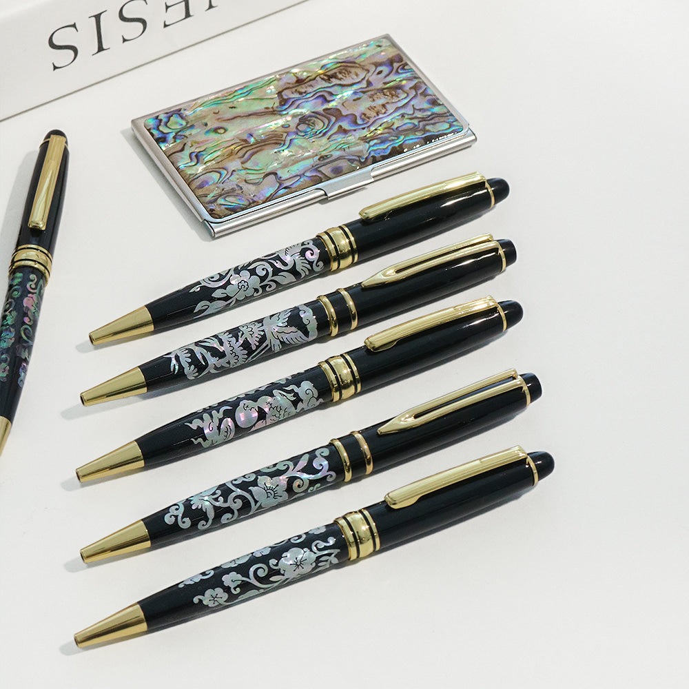 2-Piece Set: Premium Najeonchilgi Aurora Business Card Case M Mother of Pearl Pen