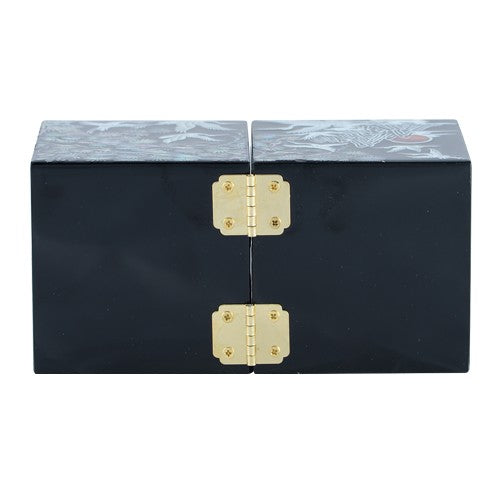 Glossy Crane & Pine Double LiddedJewelry Box (Black) Small