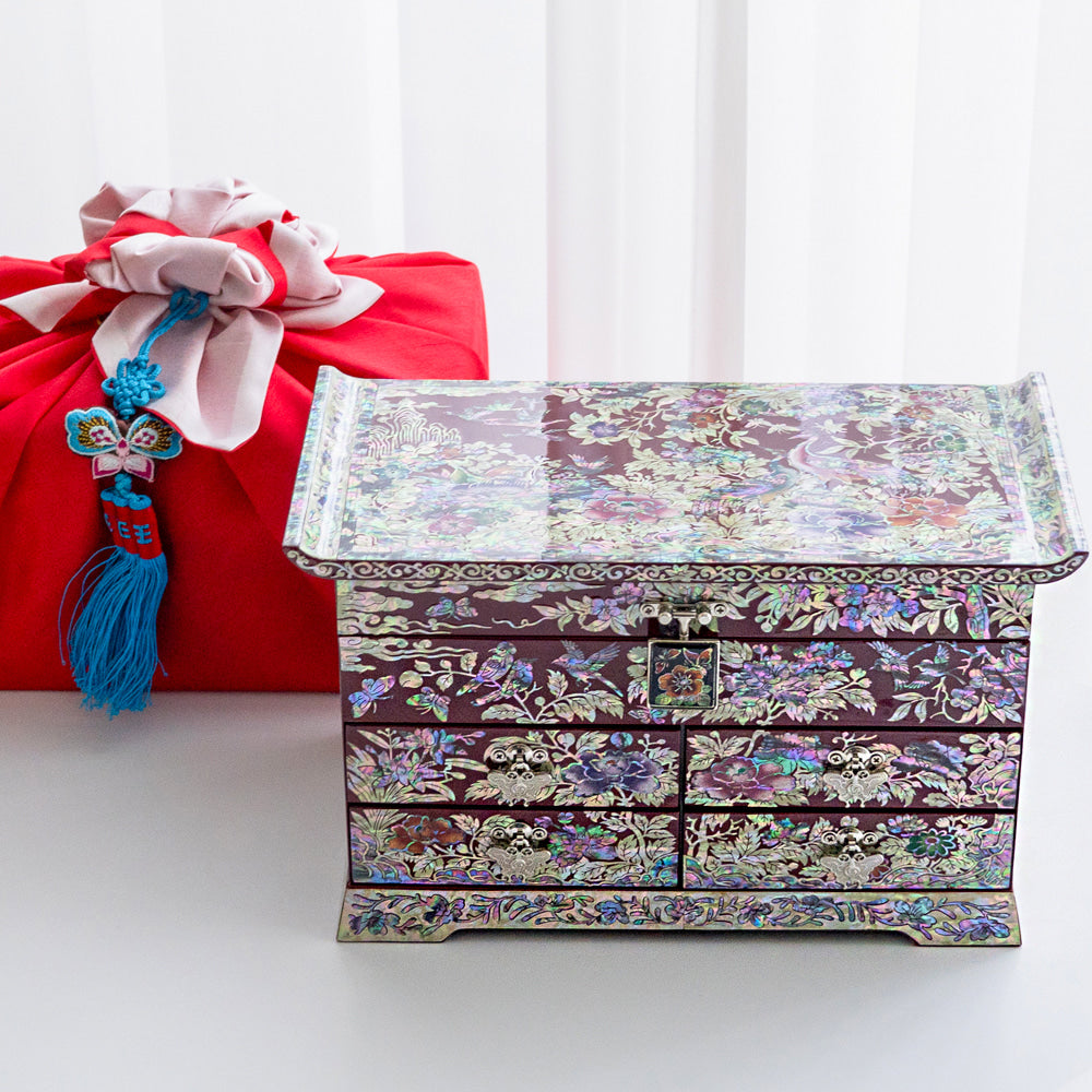 Arabesque & Ten Symbols of Longevity 5-Drawer Najeonchilgi Jewelry Chest