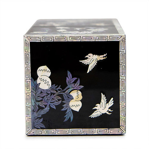 Four Gracious Plants NaturalMother of Pearl Double Lidded Jewelry Box (Medium, Glossy, Black) - Oh Myung - Ho