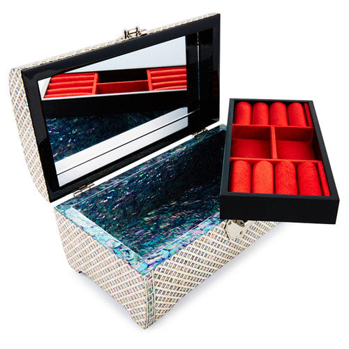 Peony Scholar 3-Drawer Mother of Pearl Jewelry Box (Hanji, Purple)