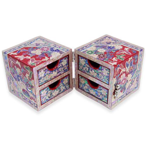 OctagonalButterfly Double Lidded Jewelry Box (Medium, Red) - Oh Myung - Ho