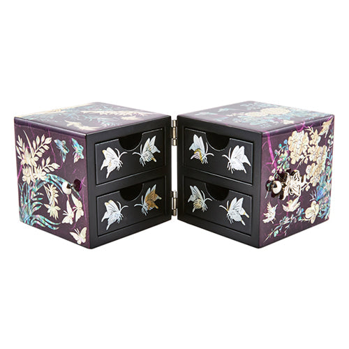 Four Gracious Plants Hanji Double Lidded Mother of Pearl Jewelry Box (Medium, Glossy, Purple)