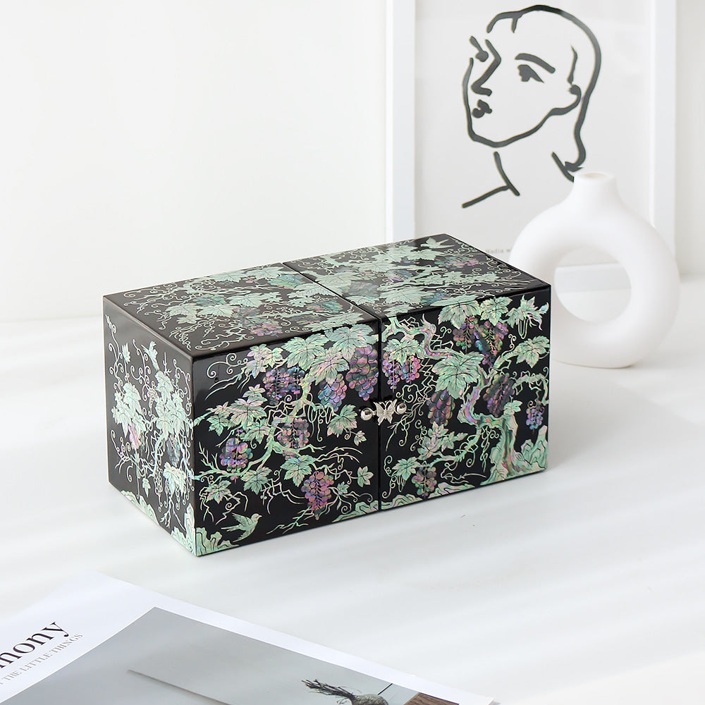 Najeonchilgi Grape Double-Lidded Mother of Pearl Jewelry Box (Large)