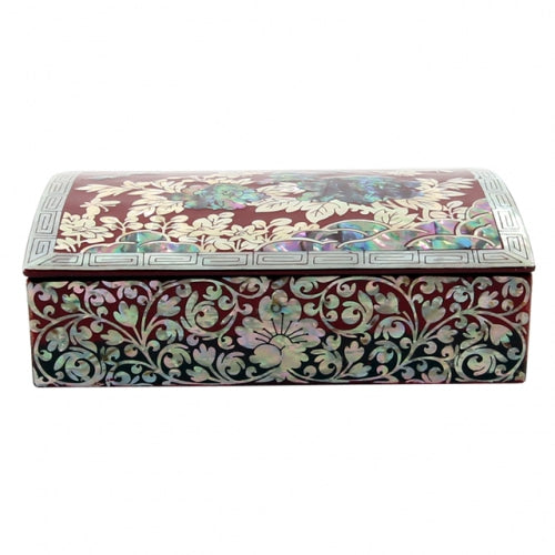 Peony Mother of Pearl Business Card Case, Multi-Purpose Box (Red)