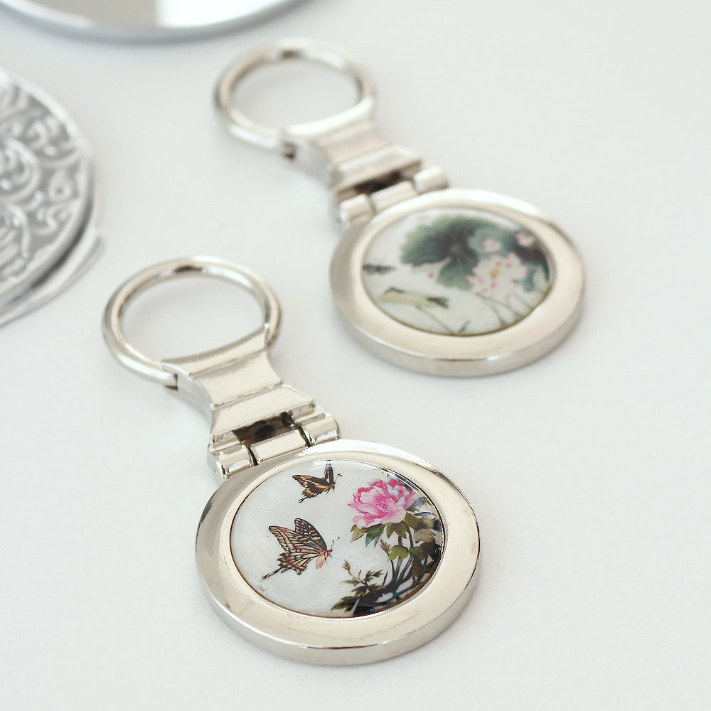 2-Piece Set: Najeon Hand Mirror Keyring Set (Damhwa Butterfly)
