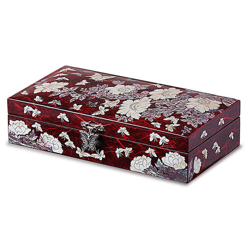 1-Tier Peony Red Mother of Pearl Wedding Gift Box & Jewelry Box
