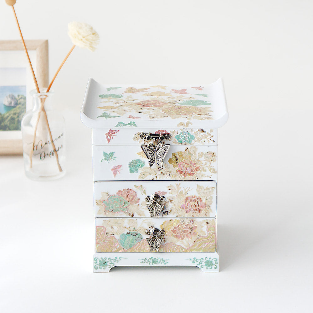 Najeonchilgi Peony White Drawer Mother of Pearl Jewelry Box