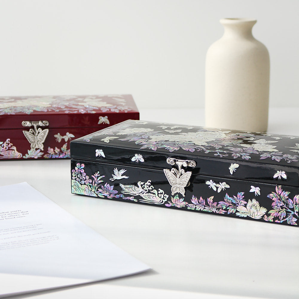 Najeonchilgi 1-Tier Peony & Butterfly Yedan Jewelry Box H Jewelry Box Yedan Wedding Gift Box Mother of Pearl, 23 cm