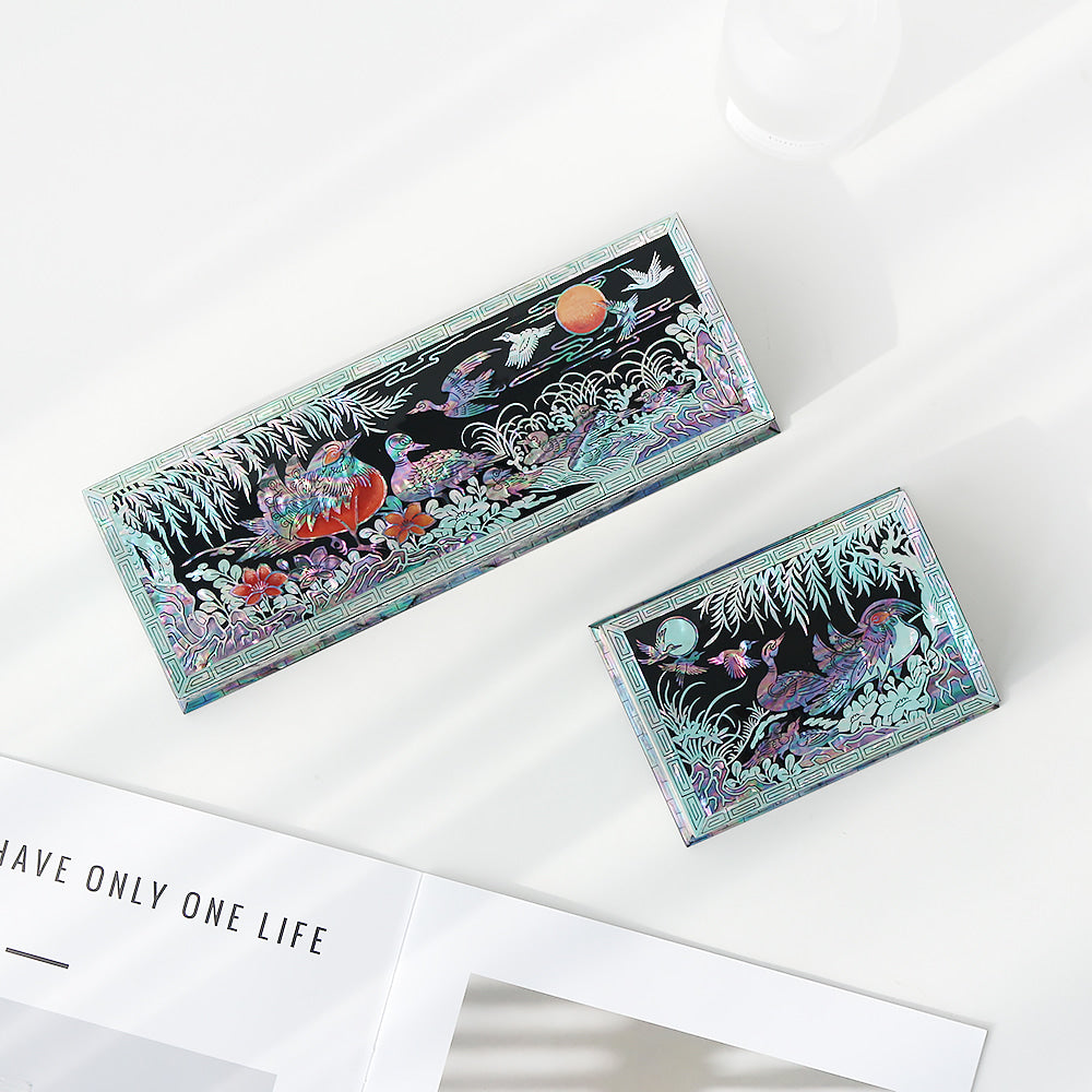 Najeonchilgi Mandarin Duck Auto-Open Mother of Pearl Pen Case Business Card Case