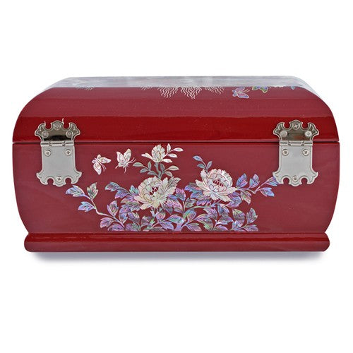 Peacock 3-Tier Rounded Jewelry Box (Red) - by Kim Yong-gwan (Small, 24 cm)