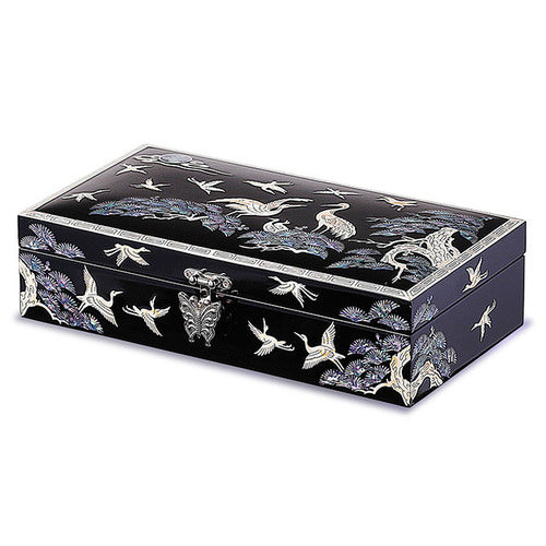 Crane & Pine Border Black Mother of Pearl 1-Tier Wedding Gift Box & Jewelry Box - Oh Myung - Ho