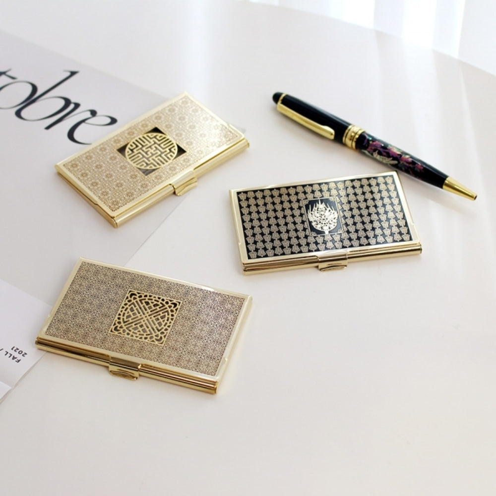 2-Piece Set: Metal Business Card Case Mother of Pearl Pen Set