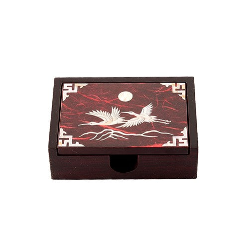 Hanji Mother-of-Pearl Business Card Box — Cloud & Crane — Red