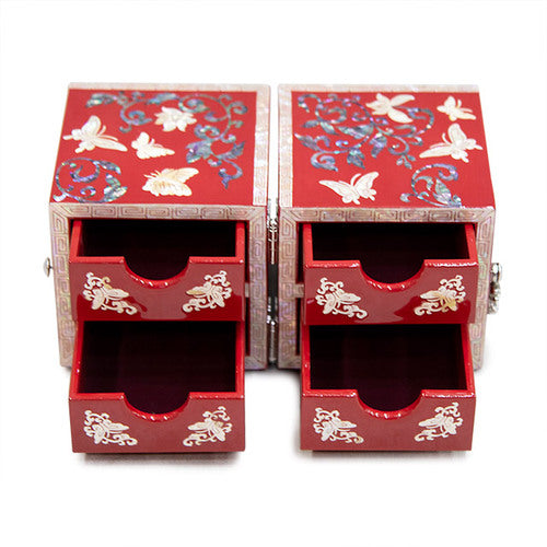 Butterfly NaturalMother of Pearl Double Lidded Jewelry Box (Medium, Glossy, Red) - Oh Myung - Ho