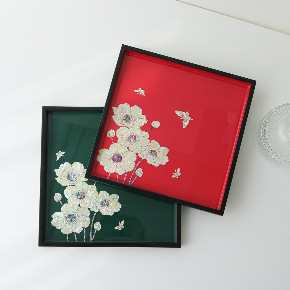Najeonchilgi Flower Square Mother of Pearl Tray, 24 cm