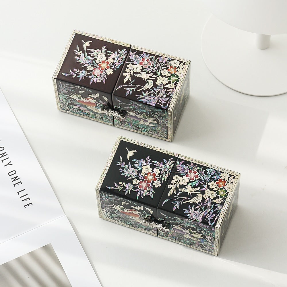 Premium Najeonchilgi Mini Double-Lidded Small (Mandarin Duck) Secret Mother of Pearl Jewelry Box
