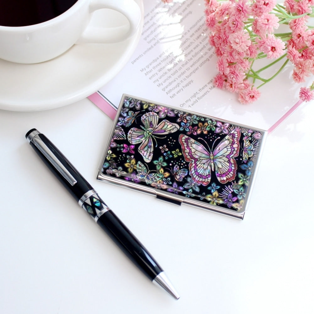 2-Piece Set: Mother of Pearl Business Card Case N Gift Pen