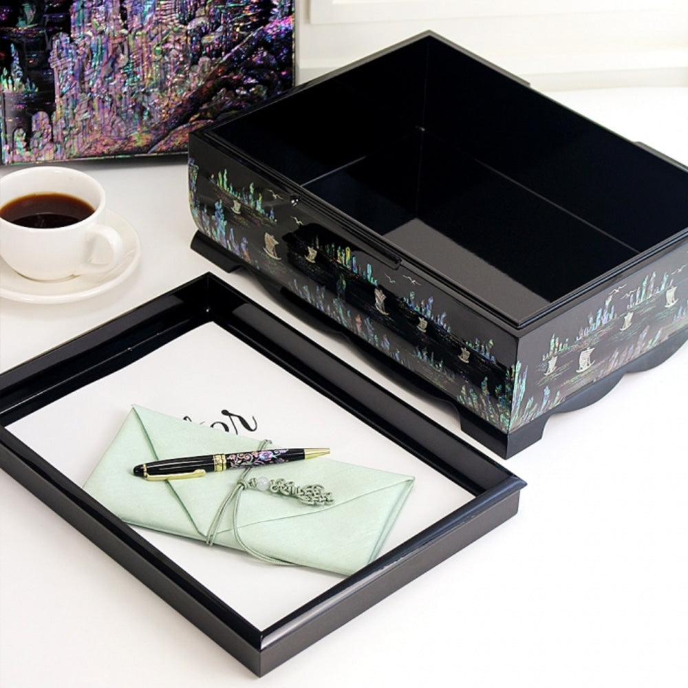 Premium Najeonchilgi Pine & Crane 2-Tier Jewelry Box & Keepsake Box Hanji
