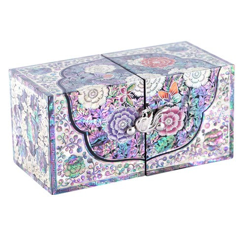 Peony Oval Border PhoenixRing Double LiddedJewelry Box (Black)