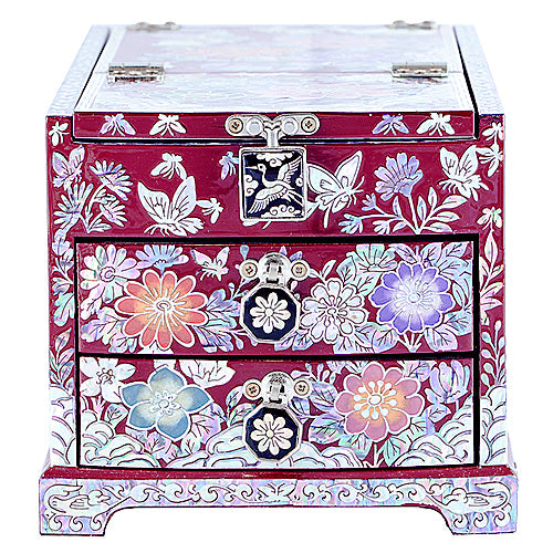 Peony 2-TierDrawer VanityJewelry Box (Red) Large