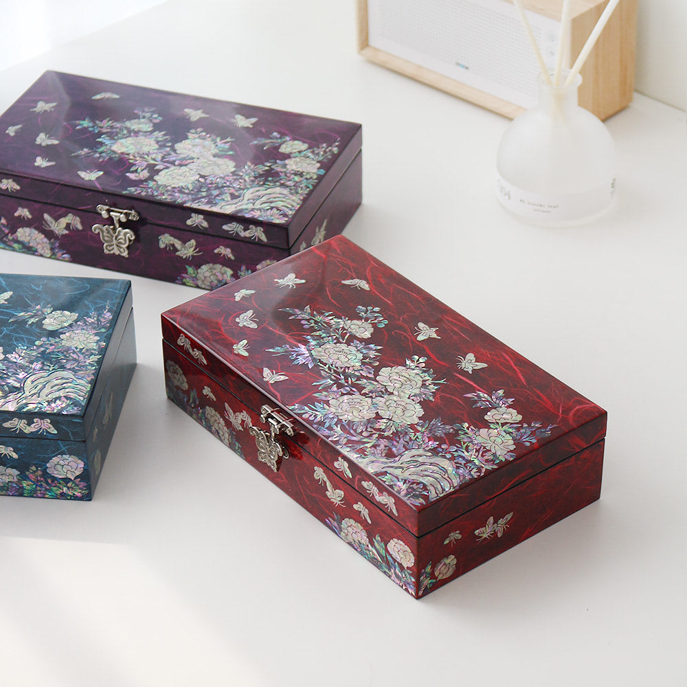 Najeonchilgi Hanji Butterfly Peony 1-Tier Jewelry Box (Large), 23 cm