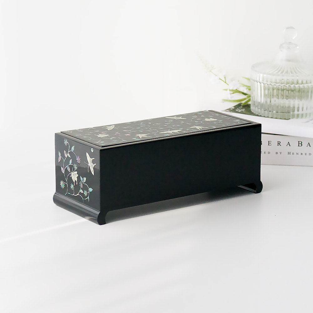 Najeonchilgi Arabesque Butterfly 3-Tier Drawer Mother of Pearl Jewelry Box, 23 cm