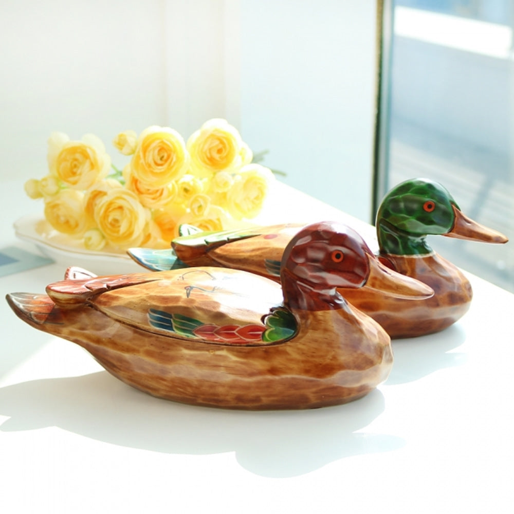 Premium Moon Crane Duck Set (Large) Wood Carved Wedding Pyebaek Box Dragon