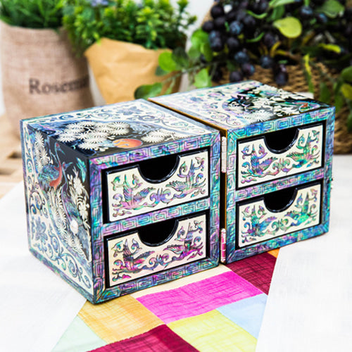 Crane & Pine Cloud Pattern Border Mother of Pearl Jewelry Box - Oh Myung - Ho -