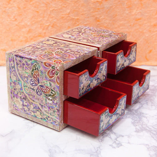 Arabesque Butterfly Double Lidded Jewelry Box (Small, Red) - Oh Myung - Ho