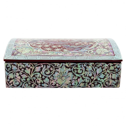 Arabesque Crane & Pine Mother of Pearl Business Card Case, Multi-Purpose Box (Red)