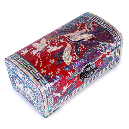 Peony Scholar 3-Drawer Mother of Pearl Jewelry Box (Hanji, Blue)