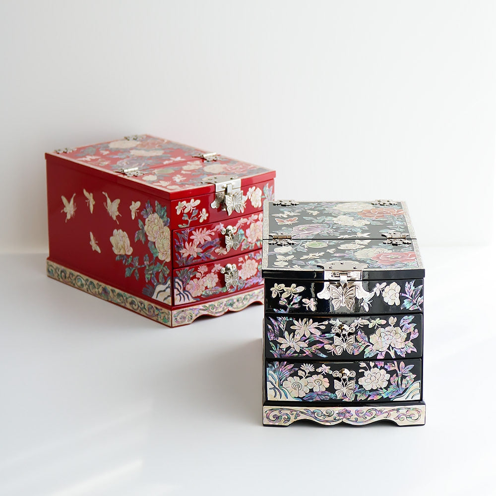 Najeonchilgi Painted Peony of Wealth Mother of Pearl Vanity Mirror Jewelry Box