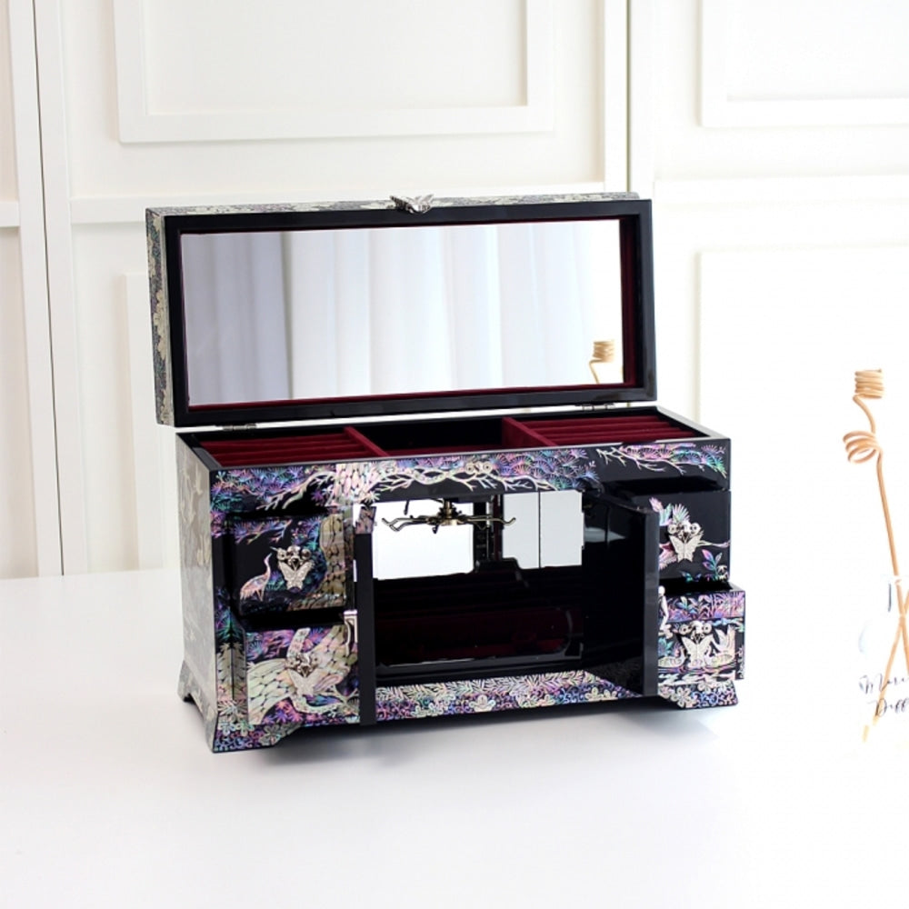 Premium Najeonchilgi Pine & Crane Drawer Mother of Pearl Jewelry Box
