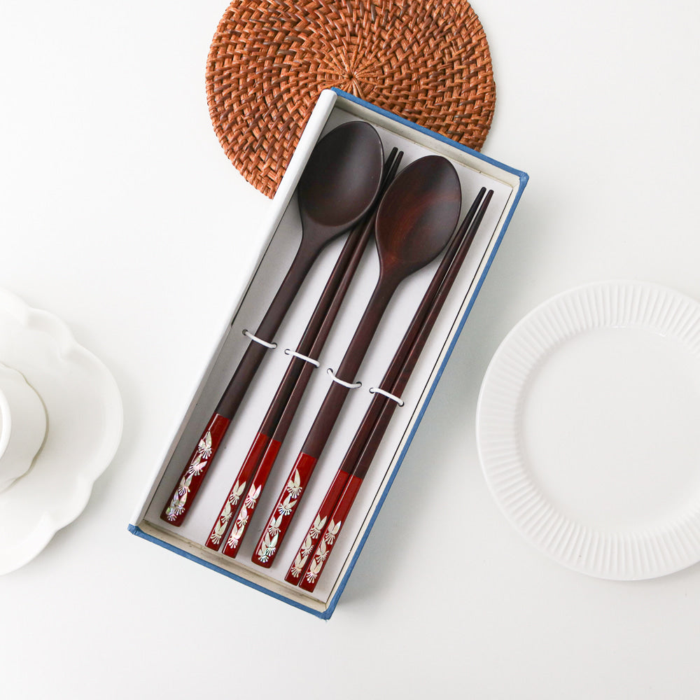 Masterpiece Najeon Ottchil Lacquer Rose Spoon & Chopsticks Set (Butterfly) (Master Artisan Jang Tae-bok)