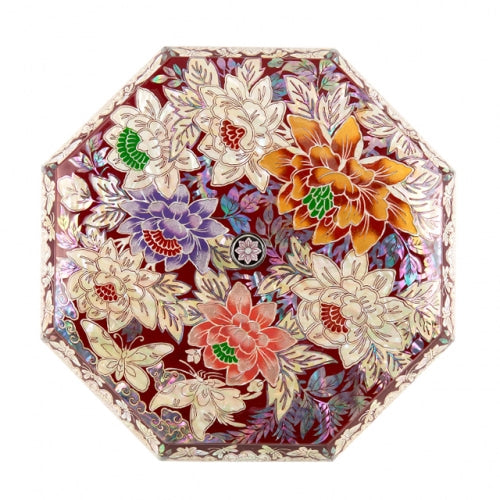 Peony Octagonal Knob Candy Bowl (Red) - by by Park In-ho