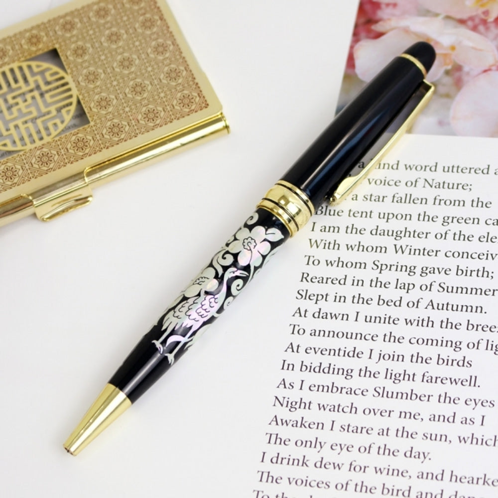 Premium Mother of Pearl Pen (Flower & Crane)