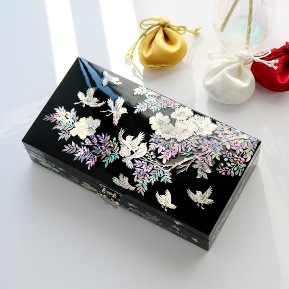 Najeonchilgi 1-Tier Butterfly Garden Yedan Jewelry Box H Jewelry Box Yedan Wedding Gift Box Mother of Pearl, 23 cm