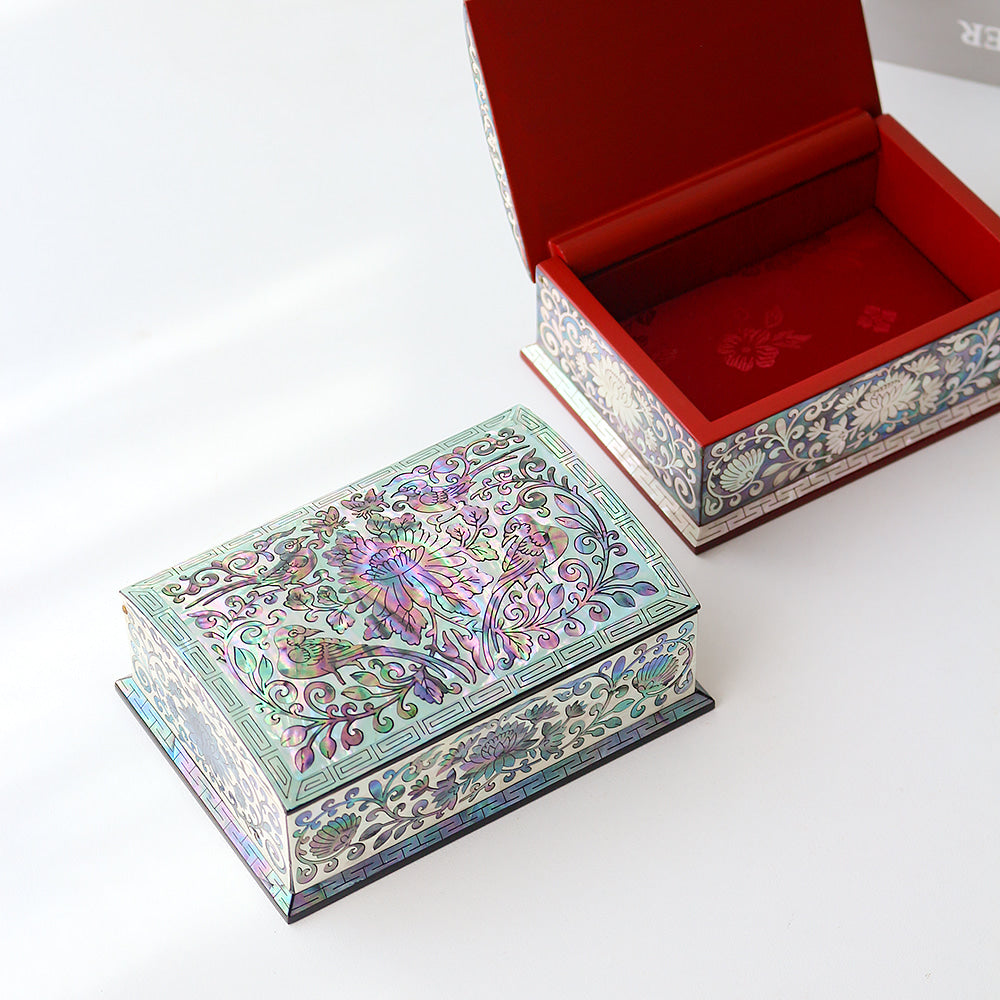 Najeonchilgi Joseon Style Flower Arabesque Auto-Open Mother of Pearl Business Card Case