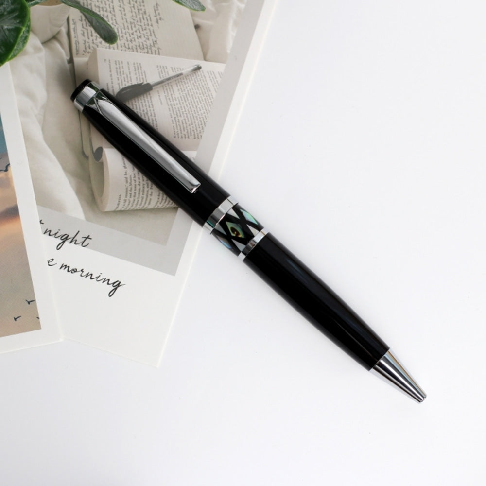 2-Piece Set: Black Mother of Pearl Business Card Case N Gift Mother of Pearl Pen