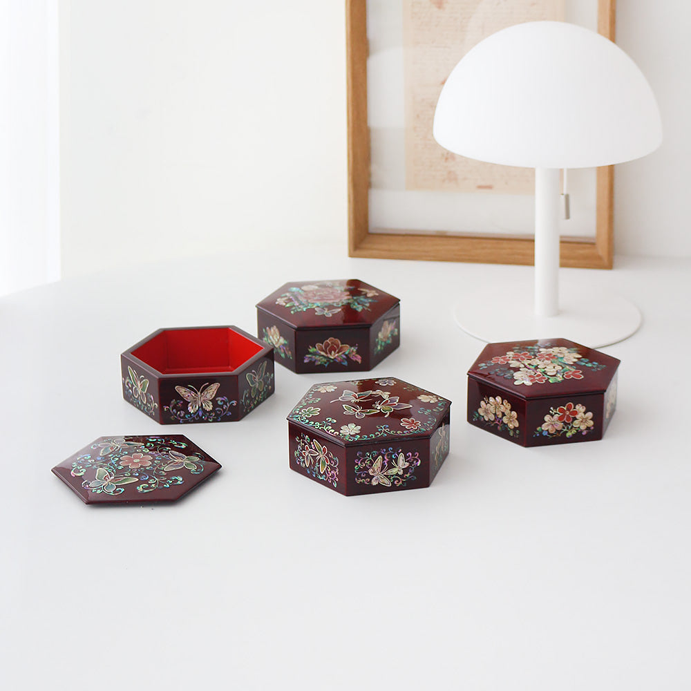 Premium Najeonchilgi Stacked Box Hexagonal Box Small Mother of Pearl Jewelry Box