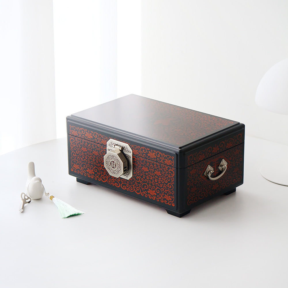 Premium Flower Arabesque Pattern Ottchil Lacquer Jewelry Box, 30 cm