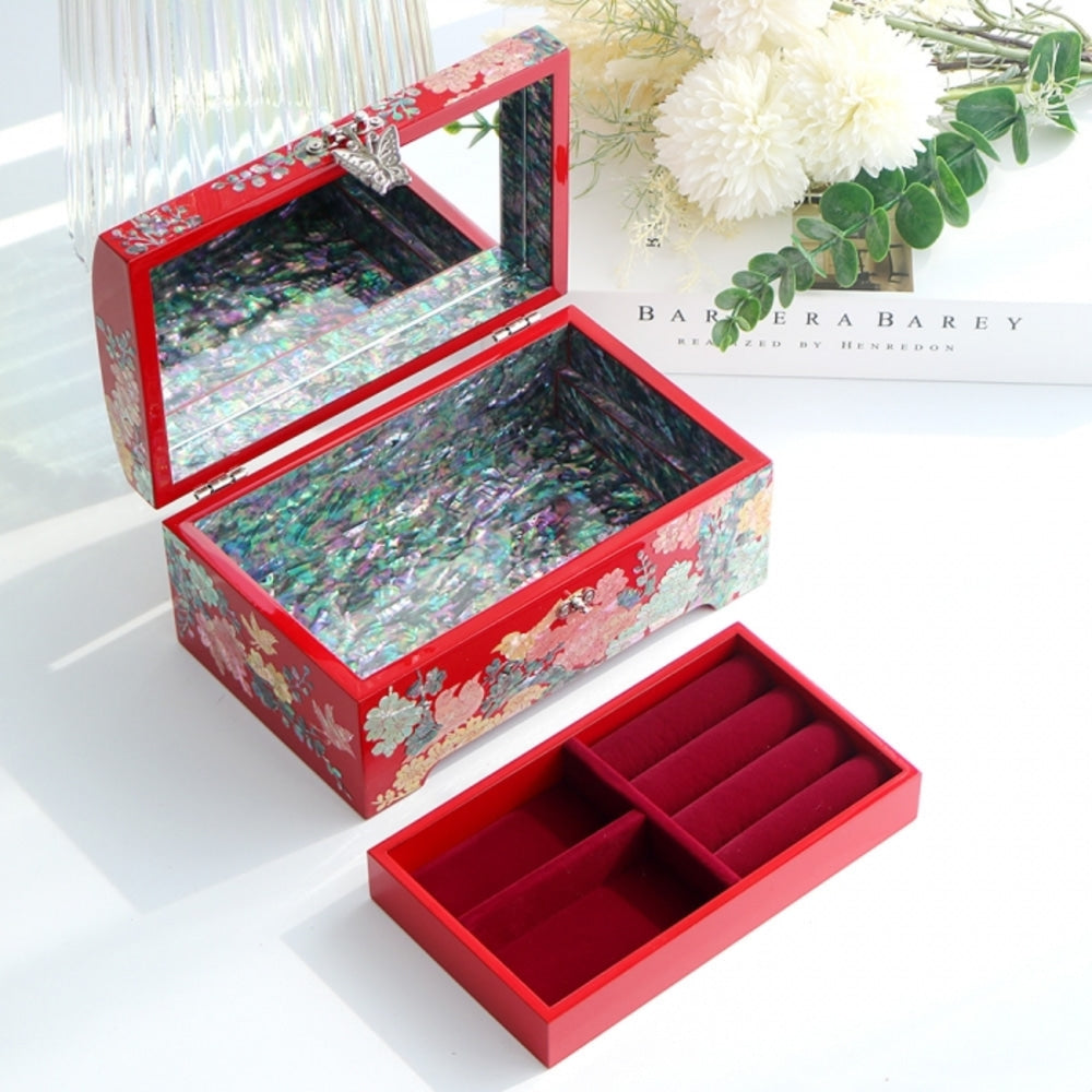 Najeonchilgi Plum & Butterfly Mother of Pearl Jewelry Box, 18 cm